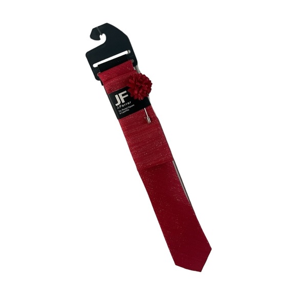 JF J. Ferrar Metallic Raspberry Tie, Pocket Square and Lapel Pin - Picture 1 of 7